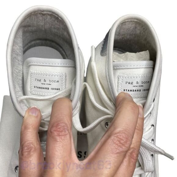 Rag & Bone Standard Issue Sneakers High Tops Canvas White Silver Lace Ups sz 11 - Picture 9 of 16